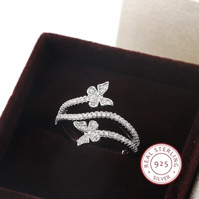 #ad 925 Sterling Silver High Quality Niche Design Butterfly White Zircon Women Ring $11.70