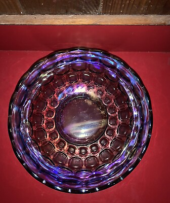 #ad Beautiful Iridescent Carnival Glass Thumbprint Bowl 9.25” $20.00