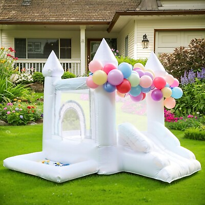 #ad 9x9FT PVC White Inflatable Bouncy Castle Bounce House Jumper Slide for Toddlers $378.94
