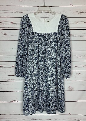 #ad One September Anthropologie Women#x27;s M Medium White Navy Blue Floral Spring Dress $30.00