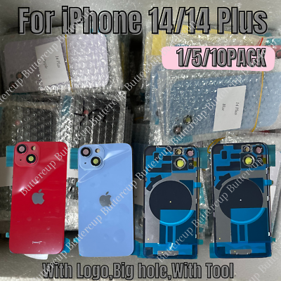 #ad For iPhone 14 iPhone 14 Plus Back Glass Replacement Big Cam Hole Rear Cover Lot $85.02
