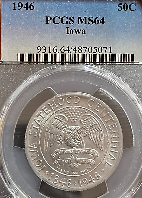 #ad 1946 IOWA Commemorative Half Dollar PCGS Uncirculated Detail Combined Shipping $135.00