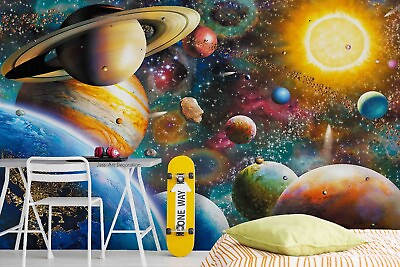 #ad 3D Space Planetary Galaxy Kids Wall Murals Wallpaper Murals Wall Sticker AU $199.99