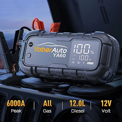 #ad YaberAuto Car Battery Jump Starter 6000 Amp Boost X Jump Box 12V Booster Battery $119.20