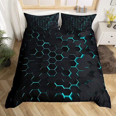 #ad Honeycomb Hexagon Bedding SetGeometry Duvet Cover for Kids Teen Boys GirlsT... $44.08