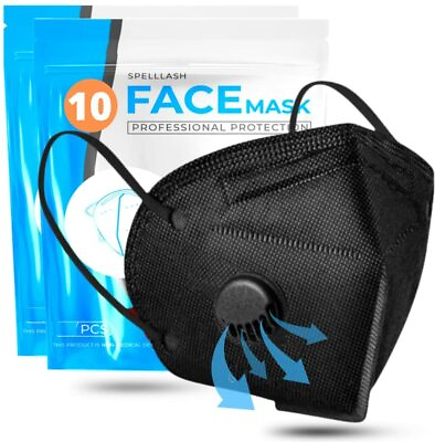 #ad 50 100Pcs Black KN95 Face Mask 5 Layer BFE 95% Disposable Respirator with Valve $45.99