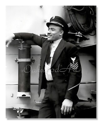 #ad Black US Naval Officer On Board the USS Otter c1945 Vintage Photo Reprint $8.95