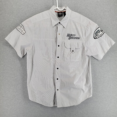 #ad #ad Harley Davidson Shirt Mens Large White Stripe Big Back Logo Graphic Patches Bike $34.97