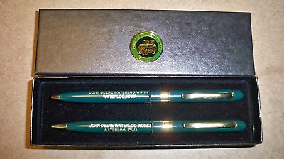 #ad Vintage JOHN DEERE Waterloo Works Pen amp; Mechanical Pencil SET Lapel Pin $17.99