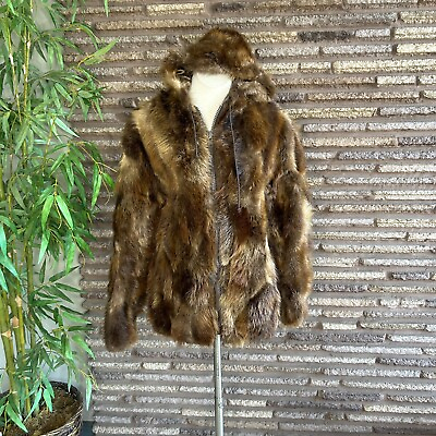 #ad Vintage Beaver Opossum Raccoon Fur Full Zip Hoodie Jacket $189.98