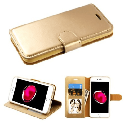#ad for iPhone 7 Plus 8 Plus Leather Flip Wallet Phone Holder Protective Cover GOLD $6.95