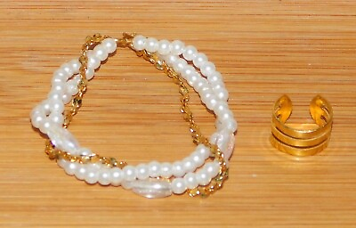 #ad BARBIE GOLD PEARL NECKLACE BRACELET FITS FASHIONISTA MODEL REPRO SILKSTONE DOLL $11.00