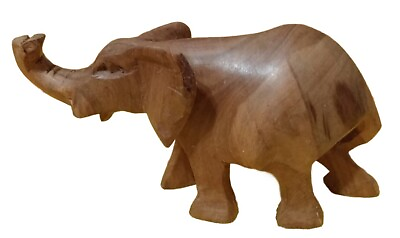 #ad VINTAGE Wooden Elephant Statue Hand Carved SOLID Wood NO Tusks 4quot; H 7quot; L $12.79