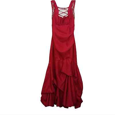 #ad FORMAL Red Satin Gown JEWELED Long Dress Prom Holiday Steampunk Balloon Exotic $150.00
