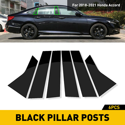 #ad 6pcs Glossy Post Pillar Black for 2018 2021 Accord Honda Window Door Trim Cover $14.99