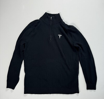 #ad Tesla Men’s Medium Pullover 1 4 Zip Black Sweater Dealership Salesman Cars $17.99