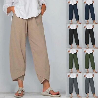 #ad Summer Womens Ladies Cotton Solid Loose Linen Baggy Casual Harem Pants Trousers $18.39