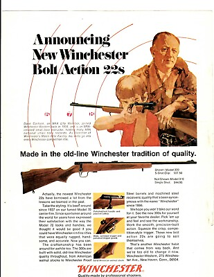#ad 1971 Print Ad Announcing New Winchester Bolt Action 22s Shown Model 320 5 shot $13.19