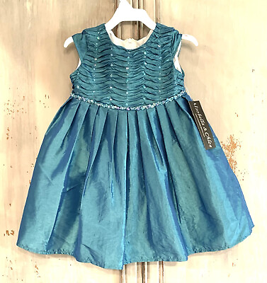#ad NWT Isobella amp; Chloe Teal Blue Iridescent Satin Dress Baby Girl Sz 12 18 Mos. $20.40