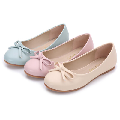 #ad Children Girl Faux Leather Round Toe Flats Kids Princess Bows Ballet Dress Shoes $27.88