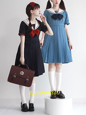 #ad Cute JK Uniform Dress W Sailor Collar Girl Dress Summer Short Sleeve W Bowtie $53.09