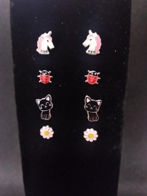 #ad 4 Pairs Kids Sterling Silver Earrings Adorable just $12.99 For All $12.99