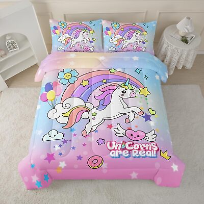 #ad Unicorn Cakes Comforter Full SizeRainbow Unicorn Kids Comforter Set3Pcs Bed... $60.64