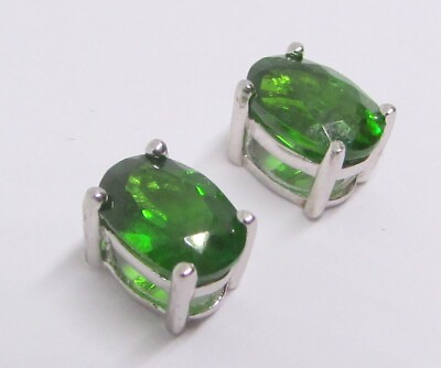 #ad 925 STERLING SILVER CHROME DIOPSIDE OVAL STUD PIERCED EARRINGS 6.5 MM 1.6G $9.95