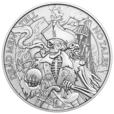 #ad Dead Men Tell No Tales Caribbean Pirate Skeleton 1oz Fine Silver Coin BU $34.75