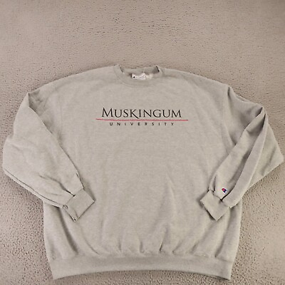 #ad Muskingum Fighting Muskies Sweatshirt Mens 3XL Gray Sweater Logo Champion $31.58