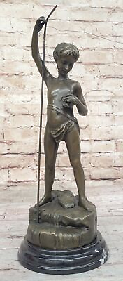 #ad Large Children Sculpture: Fishing Boy A.Bofill Bronze Artwork Figure Decor $209.50