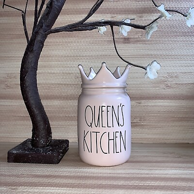 #ad RAE DUNN LL quot;QUEEN#x27;S KITCHENquot; Baby Pink Canister With Crown Topper NEW $22.00