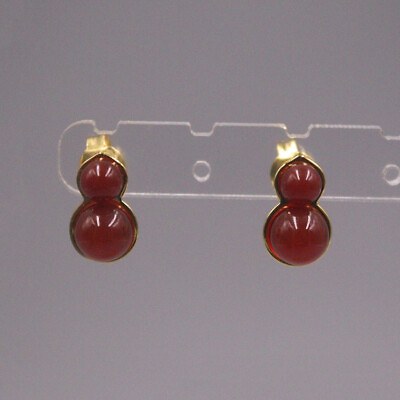 #ad Real Sterling Silver S925 Red Agate Lucky Gourd Stud Earrings Best Gift $28.15