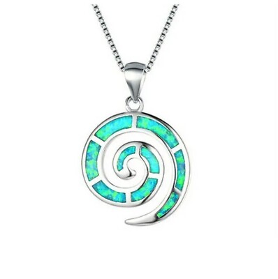 #ad Spiral Shape Bright Green Fossil Shape Crystal Pendant Necklace $10.49