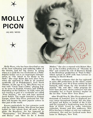 #ad quot;Yiddish Theatrequot; Molly Picon Hand Signed Magazine Page JSA COA $69.99
