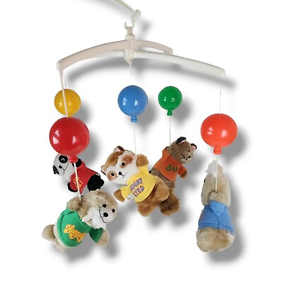 #ad Vintage Shirt Tales Nursery Crib Mobile 1980s Baby Room Plush Animals Balloons $36.00