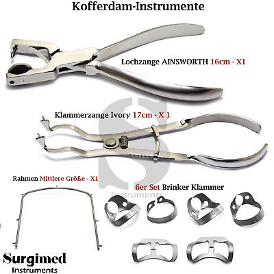 #ad 9er Kofferdam Instrumente kit Ainsworth Lochzange Kofferdamklammer Ivory Rahmen EUR 34.99