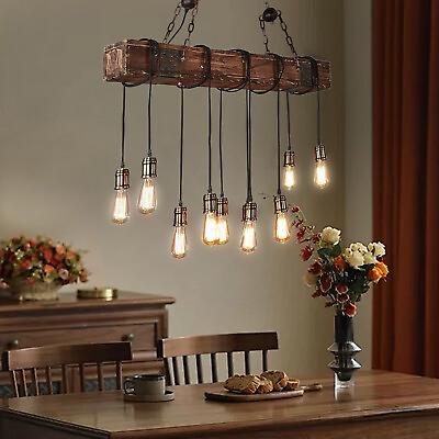 #ad 39#x27;#x27; Vintage Wooden Pendant Light Linear Hanging LED Light for Small Farm House $104.26