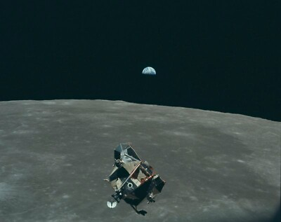 #ad Earth Moon and Lunar Module In Orbit NASA 10x8 Apollo 11 Space Print Photo GBP 4.50