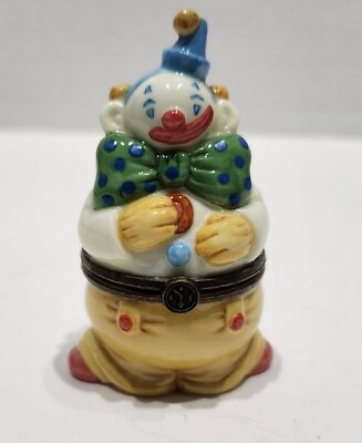 #ad Vintage Dept 56 Miniature Clown Trinket Box Yellow Green Red Circus Big Top $34.95