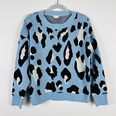 #ad Debut Size Medium Leopard Print Pullover Crewneck Sweater Blue $15.29