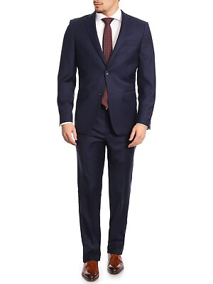 #ad Mens Classic Fit Navy Blue Two Button 100% Wool Suit $259.00