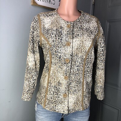 #ad Chico#x27;s Women Jacket Shirt Top Embroidered Contrast Animal Print Size 1 M $25.00
