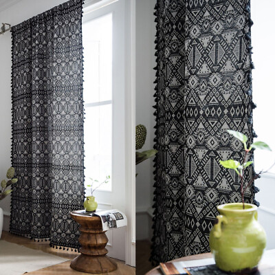 #ad 1PC Black Curtain Bohemian Style Living Room Bedroom Printed Window Drape Home $41.04