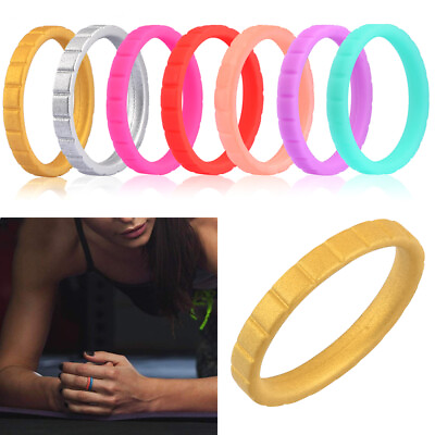 #ad Thin Stackable Silicone Rings Silicone Wedding Bands for Women Rectangle Pattern $2.99