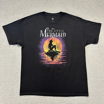#ad Disney The Little Mermaid Shirt Mens Extra Large Black Silhouette Sunset Ariel $10.00