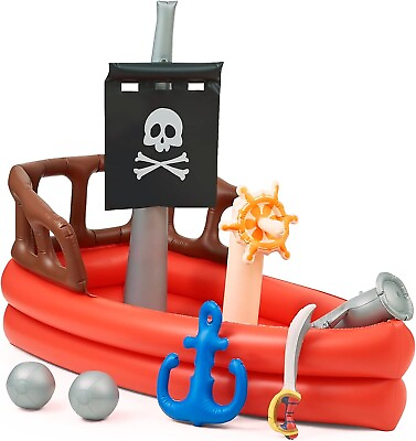#ad Teamson Kids Water Fun Pirate Ship Inflatable Kids Sprinkler w Air Pump NEW $69.95