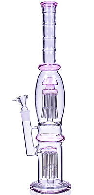 #ad TALL 18quot; DOUBLE Tree Perc BONG THICK Glass Water Pipe Hookah PINK Pipe *USA* $66.49