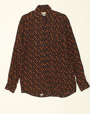 #ad VINTAGE Mens Shirt Small Brown Geometric AF86 GBP 11.13