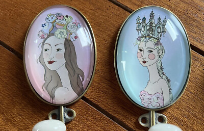 #ad 2 Glass Wall Hooks Haughty Princesses 6 inches high Decor SET of 2 SHIPS FREE $23.96